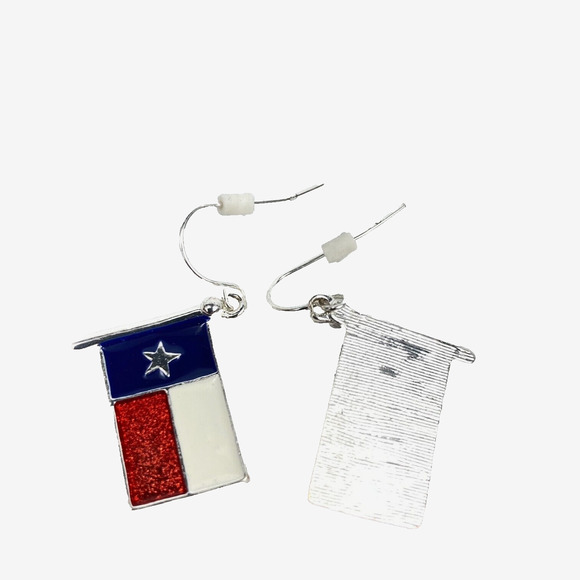 Texas State Flag Earrings, Silvertoned Enamel w fishhook style backs 3/4" wide - Picture 3 of 4
